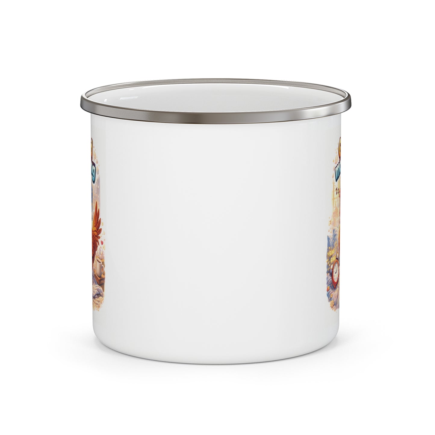 "Good Moaning" Funny Rooster Coffee Mug - Morning Person Pun Gift for Coffee Lovers - Enamel Camping Mug 12oz