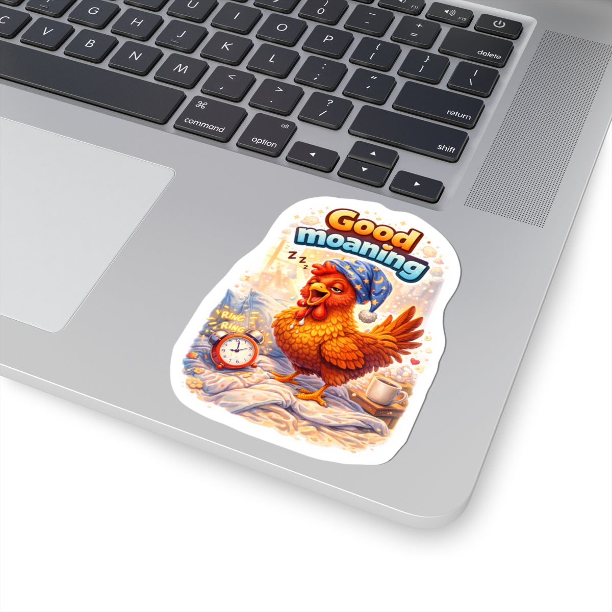 "Good Moaning" Funny Rooster Sticker - Coffee Lover Vinyl Decal - Not a Morning Person Laptop Sticker for Water Bottle