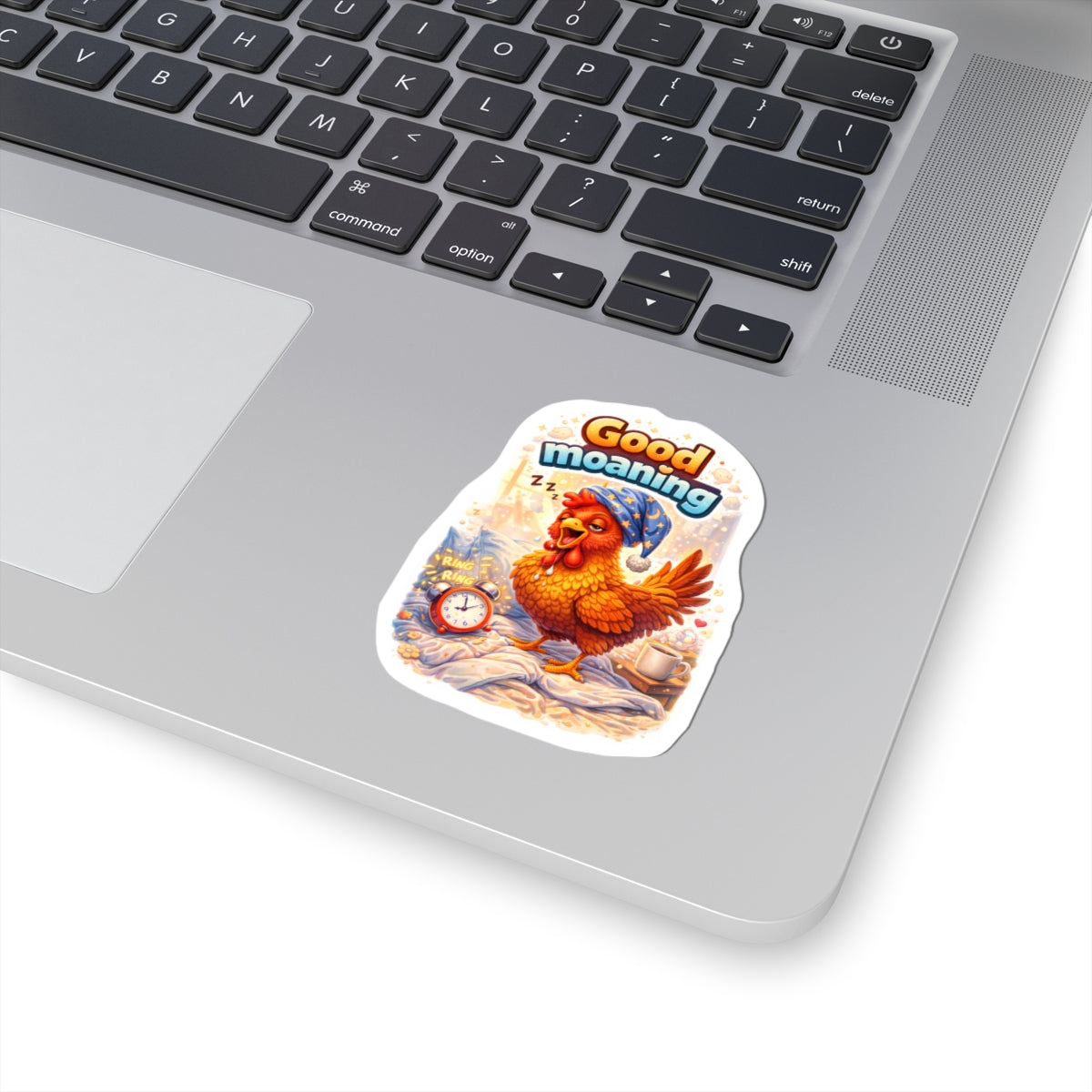 "Good Moaning" Funny Rooster Sticker - Coffee Lover Vinyl Decal - Not a Morning Person Laptop Sticker for Water Bottle