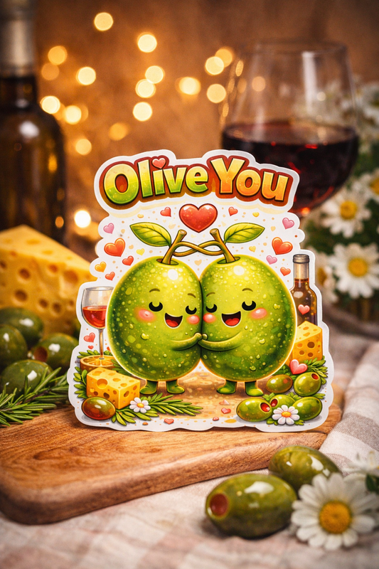 "Olive You" Pun Sticker | Funny Food Wordplay Vinyl Decal for Laptop | Cute Valentine's Day Sticker Gift for Girlfriend