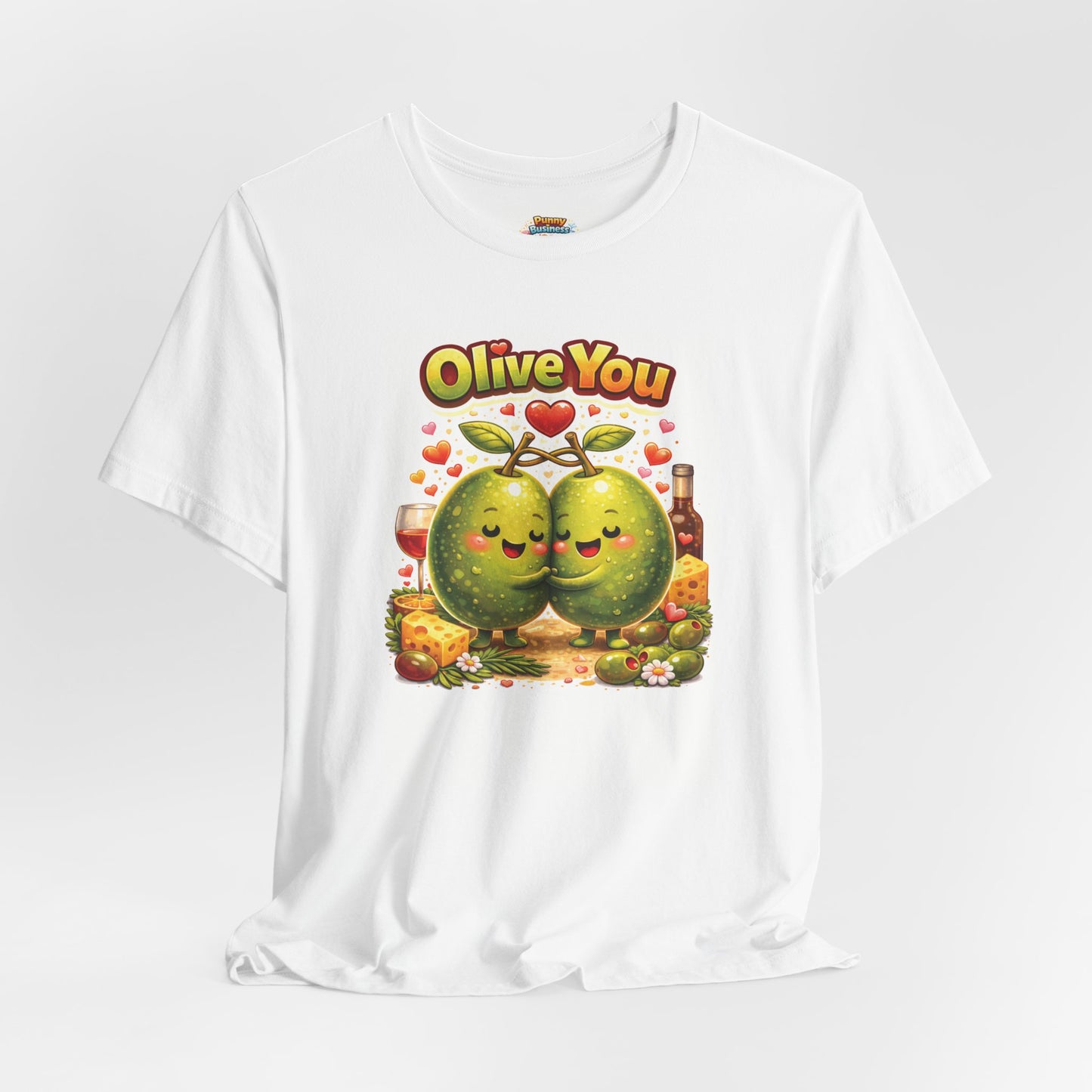 "Olive You" Pun T-Shirt for Women | Funny Food Wordplay Graphic Tee Gift for Girlfriend | Cute Valentine's Day Shirt
